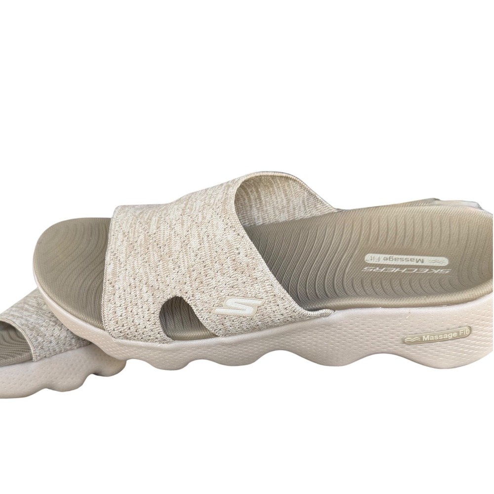 Skechers GO WALK Massage Fit Tan Beige Knit Slide Sandals Womens Size‎ 11